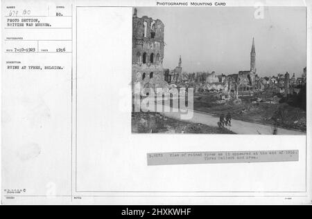 Ruins at Ypres, Belgium. 1916. Collection of World War I Photographs, 1914-1918 that depict the military activities of British and other nation's armed forces and personnel during World War I. Stock Photo