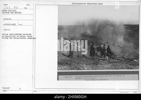 Indian artillerymen bringing up ammunition in sacks. Scenes during the Mesopotamian campaign. Collection of World War I Photographs, 1914-1918 that depict the military activities of British and other nation's armed forces and personnel during World War I. Stock Photo