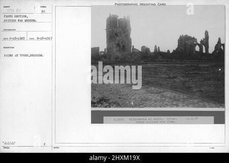 Ruins at Ypres, Belgium. 8-16-1917. Collection of World War I Photographs, 1914-1918 that depict the military activities of British and other nation's armed forces and personnel during World War I. Stock Photo