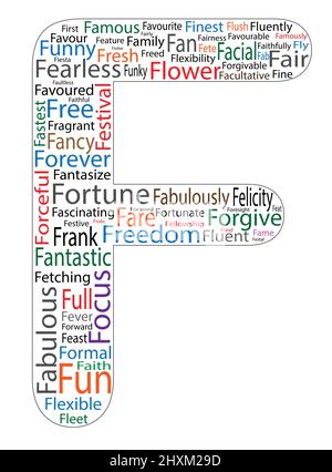ABC word cloud. Positive words Letter F Stock Vector