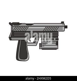 Futuristic gun. Vector cartoon flat line logo illustration Stock Vector