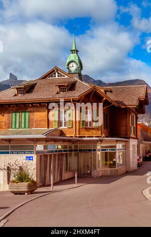 Wengen, Switzerland - October 10, 2019 : Wengernalp railway station on the Bernese Highlands Railway from Lauterbrunnen to Grindelwald Stock Photo