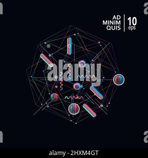 Minimal geometric background with dynamic shapes composition Stock Vector