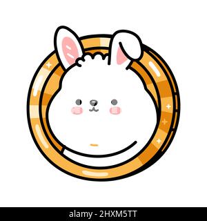 Cute funny rabbit character. Vector hand drawn cartoon kawaii character illustration icon. Isolated on white background. Crypto finance, rabbit doodle character concept Stock Vector