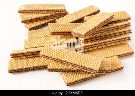 Wafer biscuits with chocolate isolated on white background Stock Photo