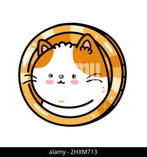 Cute funny cat character. Vector hand drawn cartoon kawaii character illustration icon. Isolated on white background. Crypto finance, cat,kittie coin doodle character concept Stock Vector