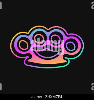 Brass knuckles with trendy gradient t-shirt print. Vector line cartoon illustration. Brass knuckles,weapon print for t-shirt, poster,sticker,logo concept Stock Vector