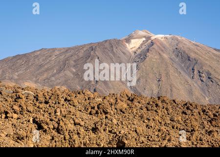 Teide, and volcanic rock formations, in Teide national park, Tenerife, Canary Islands, Spain Stock Photo