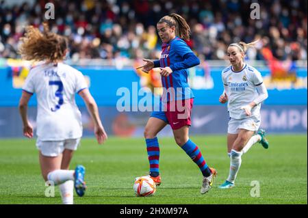 Spain. 13/03/2022, Patricia Guijarro of FC Barcelona during the Primera Iberdrola match between FC Barcelona and Real Madrid at Estadi Johan Cruyff in Sant Joan Despi, Spain. Stock Photo