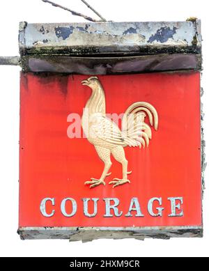 Traditional hanging advertisement sign for Courage Beer at  The Anchor Inn - an Enterprise Inns public house - Northwarnborough Street, North Warnborough, Hook, Hampshire, England, UK Stock Photo