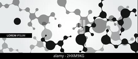 Vector abstract black molecules design and connection atoms illustration. Medical technology background Stock Vector