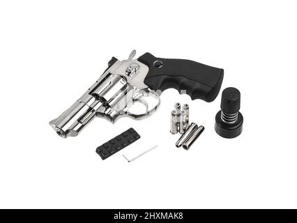 Pneumatic pistol revolver for sports and entertainment. Airsoft guns. Isolate on a white background. Stock Photo