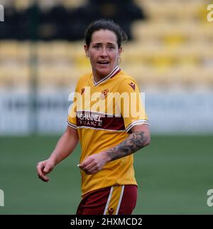 Livingston, UK. 13th Mar, 2022. Joanne Addie (Motherwell, #5) was asked to leave the field of play to remove her nose ring during the Scottish Women's Premier League 1 match between Hibernian and Motherwell at The Tony Macaroni Arena in Livingston, Scotland. Park's Motor Group Scottish Women's Premier League 1 Alex Todd/SPP Credit: SPP Sport Press Photo. /Alamy Live News Stock Photo