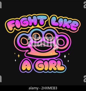 Brass knuckles. Fight like a girl print for t-shirt concept. Vector hand drawn doodle line cartoon illustration. Brass knuckles,feminism print for t-shirt, poster,sticker,cover,badge concept Stock Vector