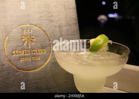 Margarita being enjoyed at Copper Island resort on the British Virgin Islands Stock Photo