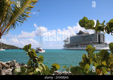 MSC Seaview Cruise ship berthed in the British Virgin Islands in the Caribbean Stock Photo