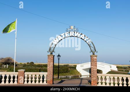 Entrance to the Venetian Waterways on the Seafront in Great Yarmouth in North Norfolk, UK on a clear sky day Stock Photo