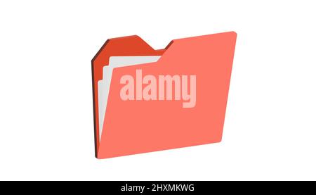 Red portfolio folder 3d icon. Information plastic file with documentation. Creative online archive for presentation. Stock Vector