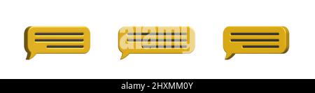 Glossy yellow speech bubble, messenger shapes. 3D render vector icons for social media or website Stock Vector