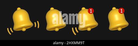 3d render yellow ringing bell with new notification for social media reminder. Stock Vector