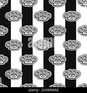 Brass knuckles fashion seamless pattern. Vector hand drawn doodle cartoon line illustration. Brass knuckles seamless pattern Stock Vector