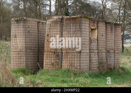 British army soldier training fortified building, pill box Stock Photo