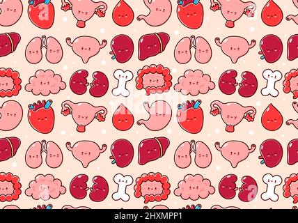 Seamless pattern with human internal organs. Cute cartoon