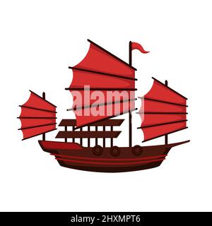 Vector cartoon illustration of China traditional ship  Stock Vector