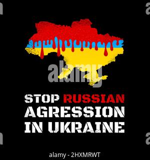 Map of Ukraine in blood. Concept of Russian war agression in Ukraine. Vector hand drawn style illustration icon. Isolated on white background Stock Vector