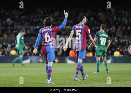 Barcelona, Spain. 13th Mar, 2022. Riqui Puig (6 FC Barcelona) celebrating goal during, LaLiga Santander match between Barcelona and Osasuna at Camp Nou stadium in Barcelona, Spain. Rafa Huerta/SPP Credit: SPP Sport Press Photo. /Alamy Live News Stock Photo