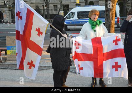 Ukraine rally at Unter den Linden in front of the Russian embassy in Berlin, Germany - March 12, 2022. Stock Photo