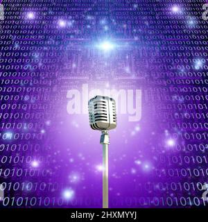 Vintage microphone and binary code. 3D rendering Stock Photo