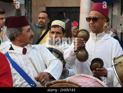 Tunis, Tunisia. 13th Mar, 2022. People dressed in national costume attend a celebration for the national day of traditional dress in Tunis, Tunisia, on March 13, 2022. Credit: Adel Ezzine/Xinhua/Alamy Live News Stock Photo