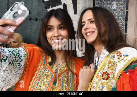 Tunis, Tunisia. 13th Mar, 2022. People dressed in national costume attend a celebration for the national day of traditional dress in Tunis, Tunisia, on March 13, 2022. Credit: Adel Ezzine/Xinhua/Alamy Live News Stock Photo