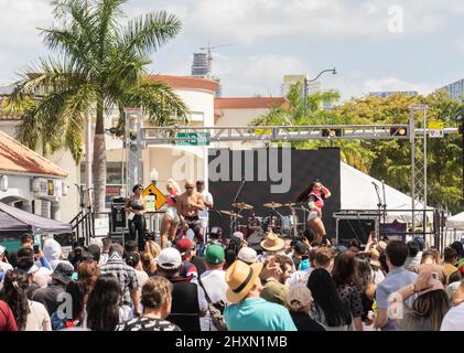 Miami, Florida, USA - March 13, 2022: Annual Calle Ocho Music Festival ;in Little Havana in Miami, FL Stock Photo