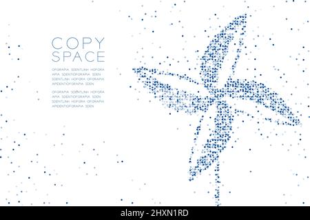 Abstract Geometric Circle dot molecule particle pattern Paper Wind Turbine shape, VR technology Ecology power concept blue color illustration isolated Stock Vector