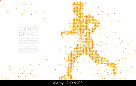 Abstract Geometric Circle dot molecule particle pattern Man Runner shape, VR technology Sport concept design orange color illustration isolated on whi Stock Vector