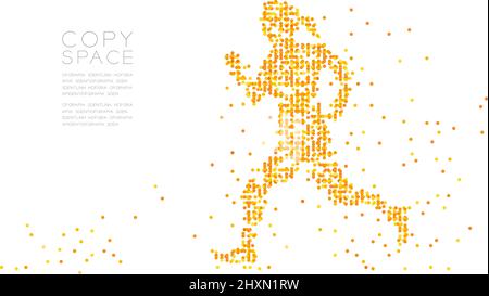 Abstract Geometric Circle dot molecule particle pattern Woman Runner shape, VR technology Sport concept design orange color illustration isolated on w Stock Vector