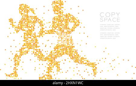 Abstract Geometric Circle dot molecule particle pattern Man and Women couple Runner together shape, VR technology Sport concept orange color illustrat Stock Vector