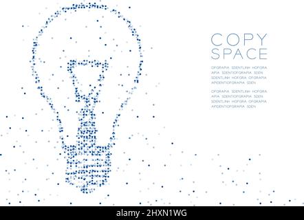 Abstract Geometric Circle dot molecule particle pattern Incandescent light bulb shape, VR technology creative idea concept blue color illustration iso Stock Vector