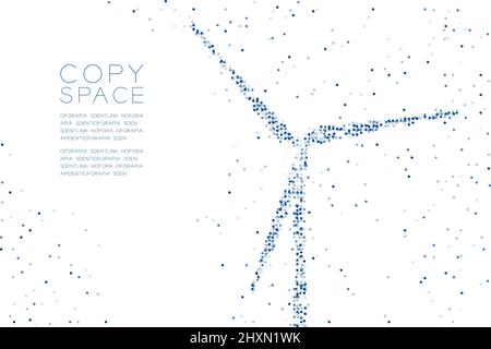 Abstract Geometric Circle dot molecule particle pattern Wind Turbine shape, VR technology Ecology clean power concept blue color illustration isolated Stock Vector