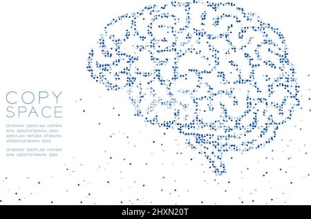 Abstract Geometric Circle dot molecule particle pattern Brain side view shape, VR technology medical science concept design blue color illustration is Stock Vector