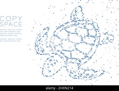 Abstract Geometric Circle dot molecule particle pattern Sea Turtle shape, VR technology aquatic animal and marine life concept design blue color illus Stock Vector
