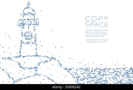 Abstract Geometric Circle dot molecule particle pattern Lighthouse and sea, VR technology aquatic animal and marine life concept design blue color ill Stock Vector