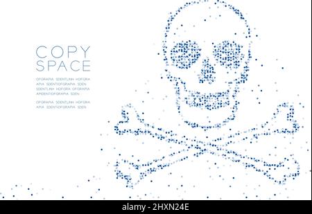 Abstract Geometric Circle dot molecule particle pattern Skull and crossbones shape, VR technology hacker dangerous concept design blue color illustrat Stock Vector