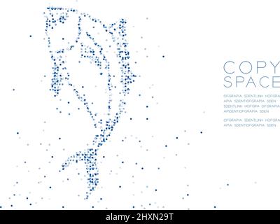 Abstract Geometric Circle dot molecule particle pattern Tuna fish shape, VR technology aquatic animal and marine life concept design blue color illust Stock Vector