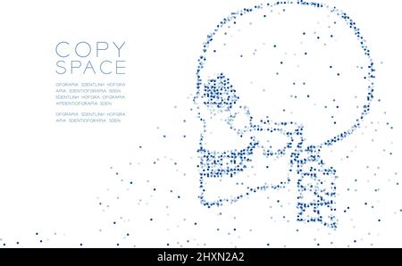 Abstract Geometric Circle dot molecule particle pattern Skull side view shape, VR technology medical science concept design blue color illustration is Stock Vector