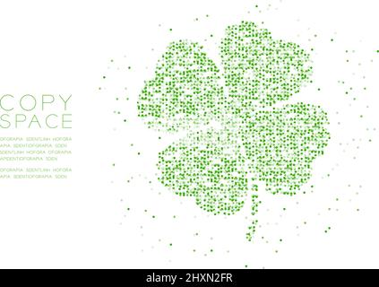 Abstract Geometric Circle dot molecule particle pattern Clover 4 leaf shape, VR technology lucky digital plant concept design green color illustration Stock Vector