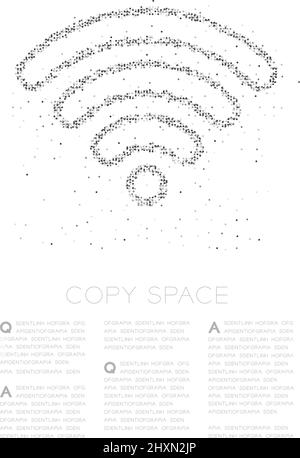Abstract Geometric Circle dot pixel pattern Wifi symbol, Internet connect concept design black color illustration on white background with copy space, Stock Vector