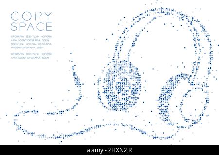Abstract Geometric Circle dot pixel pattern Headphone shape, music instrument concept design blue color illustration on white background with copy spa Stock Vector